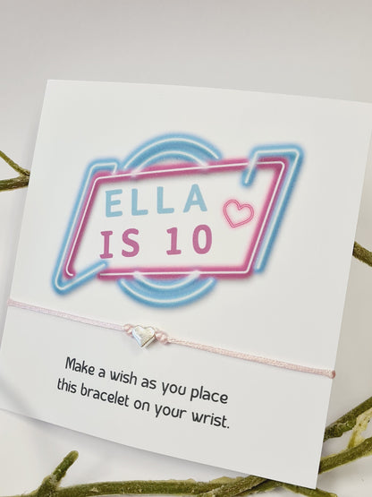 Neon Sign Design - Girls Birthday -Birthday - wish string charm bracelet - Party bag filler - Personalised - Any age - Girls - Party 504