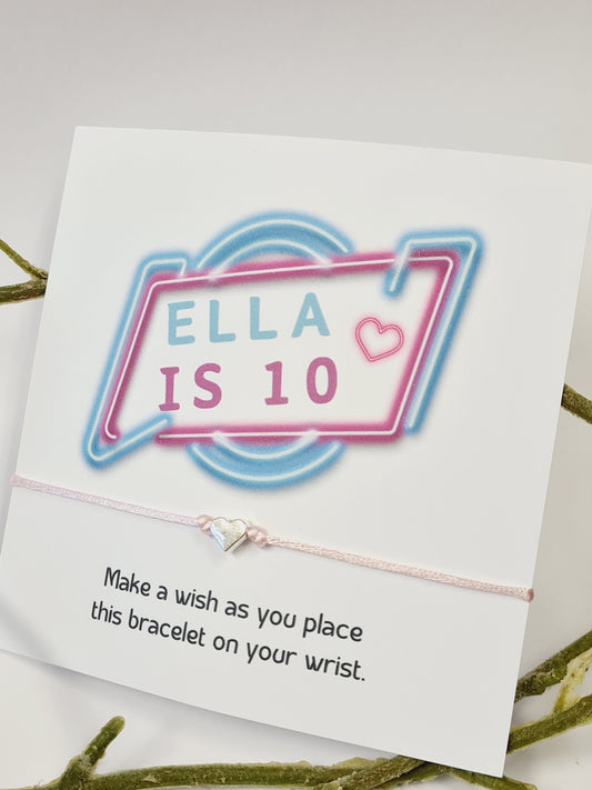 Neon Sign Design - Girls Birthday -Birthday - wish string charm bracelet - Party bag filler - Personalised - Any age - Girls - Party 504