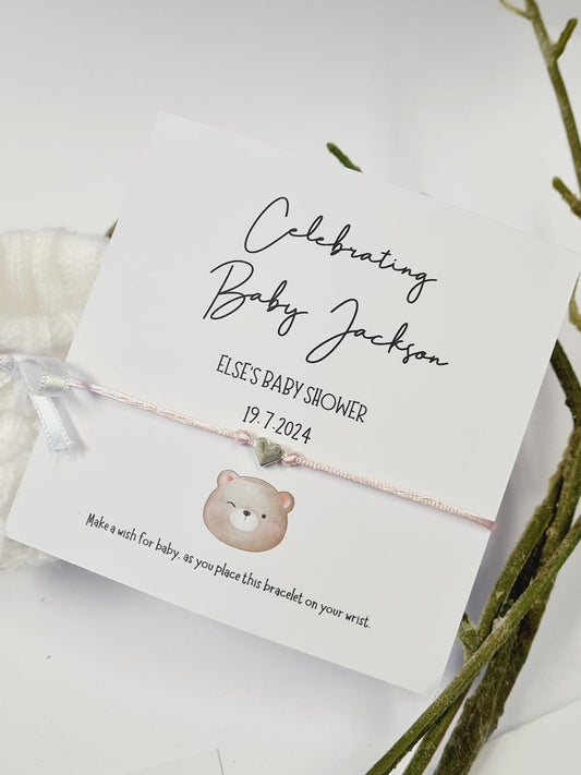 Cute Teddy Bear - Personalised Baby Shower Wish Bracelet, Mummy to Be,Charm String Bracelet, Personalised Gift -Celebrating Baby-Aqiqah -801