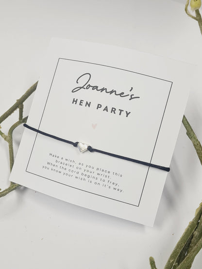 Hen Party Personalised Wish Bracelets - Heart - Girls Weekend- Hen Do- Nikkah - Baby Shower - Birthday - Wedding   Classy - Simple-801
