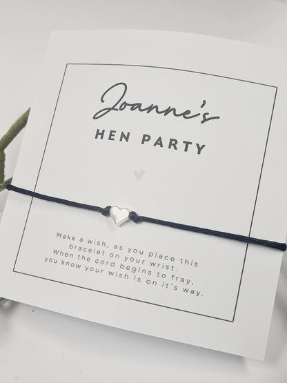 Hen Party Personalised Wish Bracelets - Heart - Girls Weekend- Hen Do- Nikkah - Baby Shower - Birthday - Wedding   Classy - Simple-801