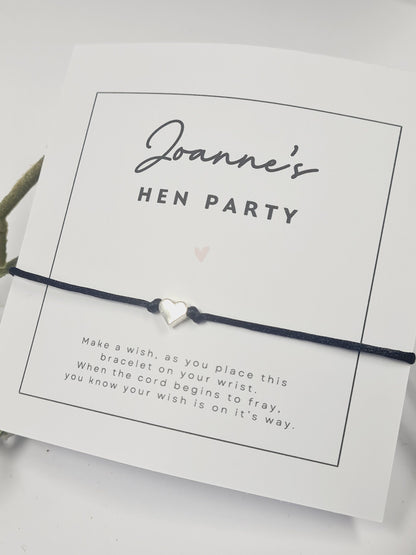 Hen Party Personalised Wish Bracelets - Heart - Girls Weekend- Hen Do- Nikkah - Baby Shower - Birthday - Wedding   Classy - Simple-801