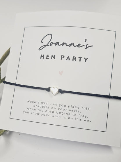 Hen Party Personalised Wish Bracelets - Heart - Girls Weekend- Hen Do- Nikkah - Baby Shower - Birthday - Wedding   Classy - Simple-801