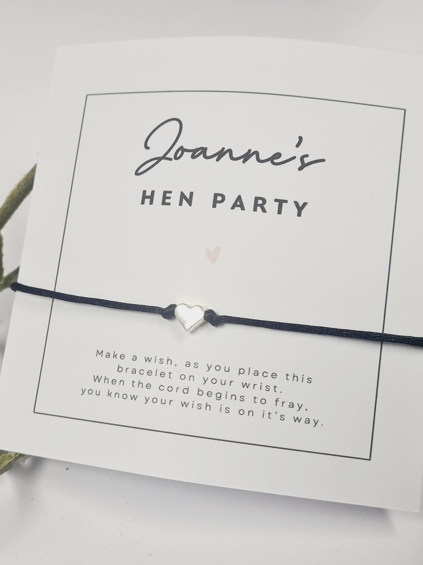 Hen Party Personalised Wish Bracelets - Heart - Girls Weekend- Hen Do- Nikkah - Baby Shower - Birthday - Wedding   Classy - Simple-801