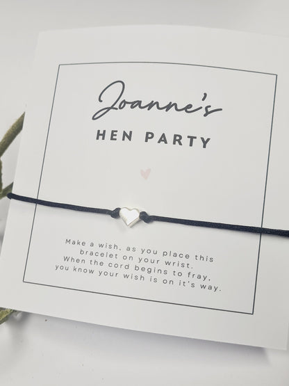 Hen Party Personalised Wish Bracelets - Heart - Girls Weekend- Hen Do- Nikkah - Baby Shower - Birthday - Wedding   Classy - Simple-801