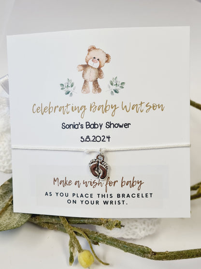 Personalised Baby Shower Wish Bracelet: Teddy Bear Design  - Charm Bracelet - Gender Neutral