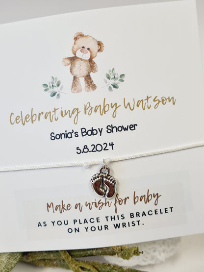 Personalised Baby Shower Wish Bracelet: Teddy Bear Design  - Charm Bracelet - Gender Neutral