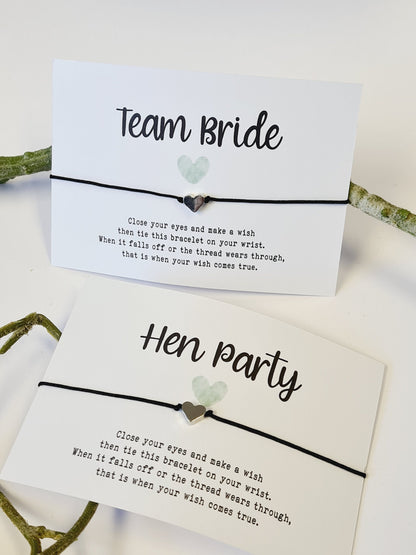 Bride Tribe Wish Bracelet: Silver Heart, Hen Party Favor