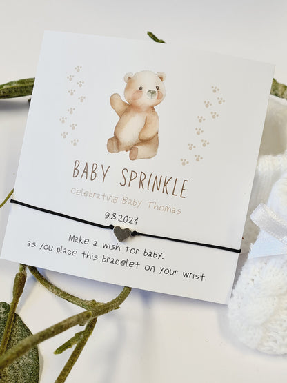 Baby Sprinkle-Teddy Bear-Personalised Baby Shower Wish Bracelet, Mummy to Be, Charm String Bracelet, Personalised Gift -Celebrating Baby-tr3