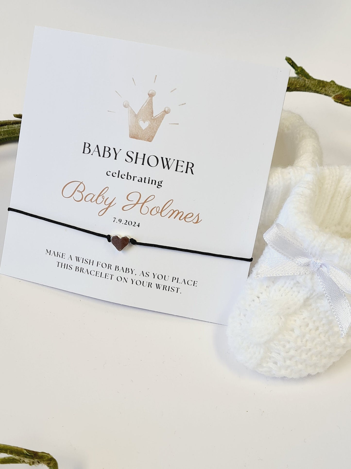 Baby Shower - Crown - Personalised Baby Shower Wish Bracelet, Mummy to Be, Charm String Bracelet, Personalised Gift -Celebrating Baby-T6