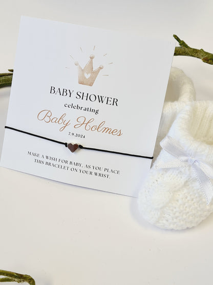 Baby Shower - Crown - Personalised Baby Shower Wish Bracelet, Mummy to Be, Charm String Bracelet, Personalised Gift -Celebrating Baby-T6