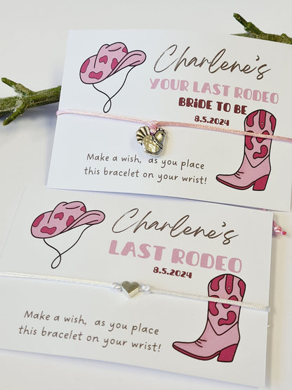 Last Rodeo Cowgirl Hen Party Wish Bracelet: Western Bridal Shower Favour - Pink Hoedown