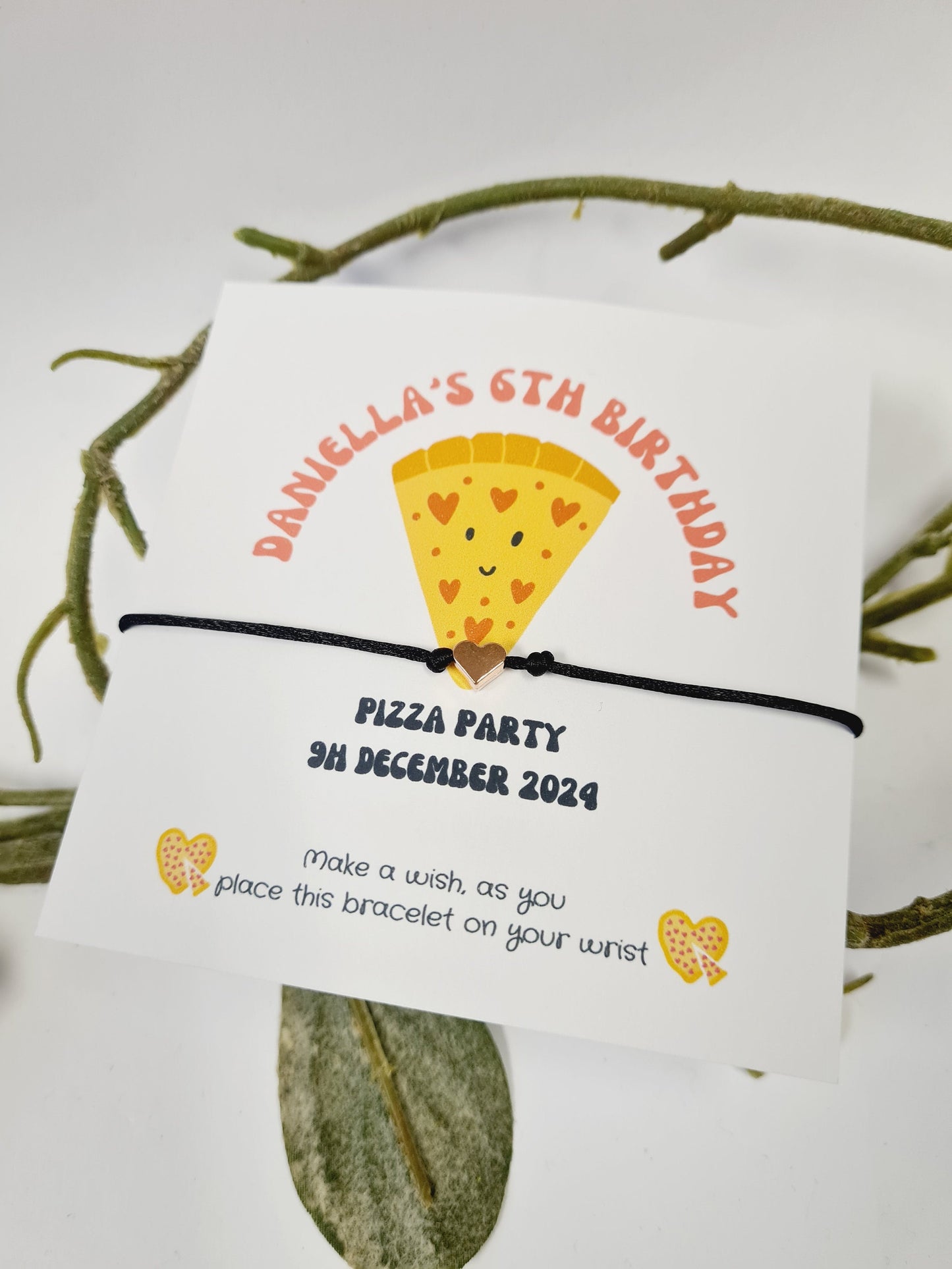 Pizza Party Birthday - wish string charm bracelet - Party bag filler - Personalised - Any age - PIzza Making Party Z56