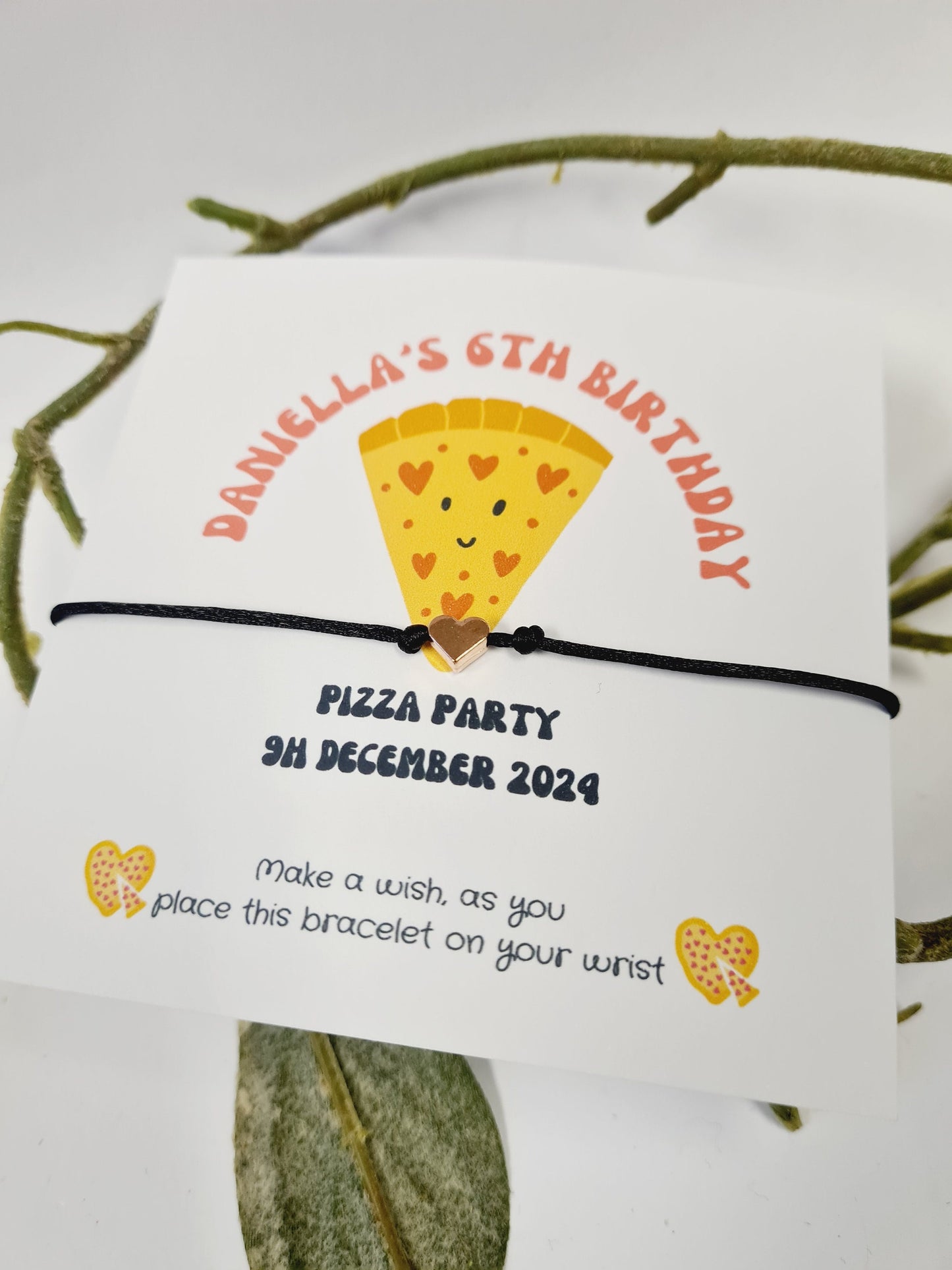 Pizza Party Birthday - wish string charm bracelet - Party bag filler - Personalised - Any age - PIzza Making Party Z56