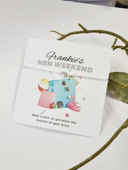 Beach, Bikini, Sun - Hen Holiday -Hen Party Wish Bracelets - Personalised  - Goodie Bag Filler - Hen Weekend, Hen Do, Girls Weekend-SC5