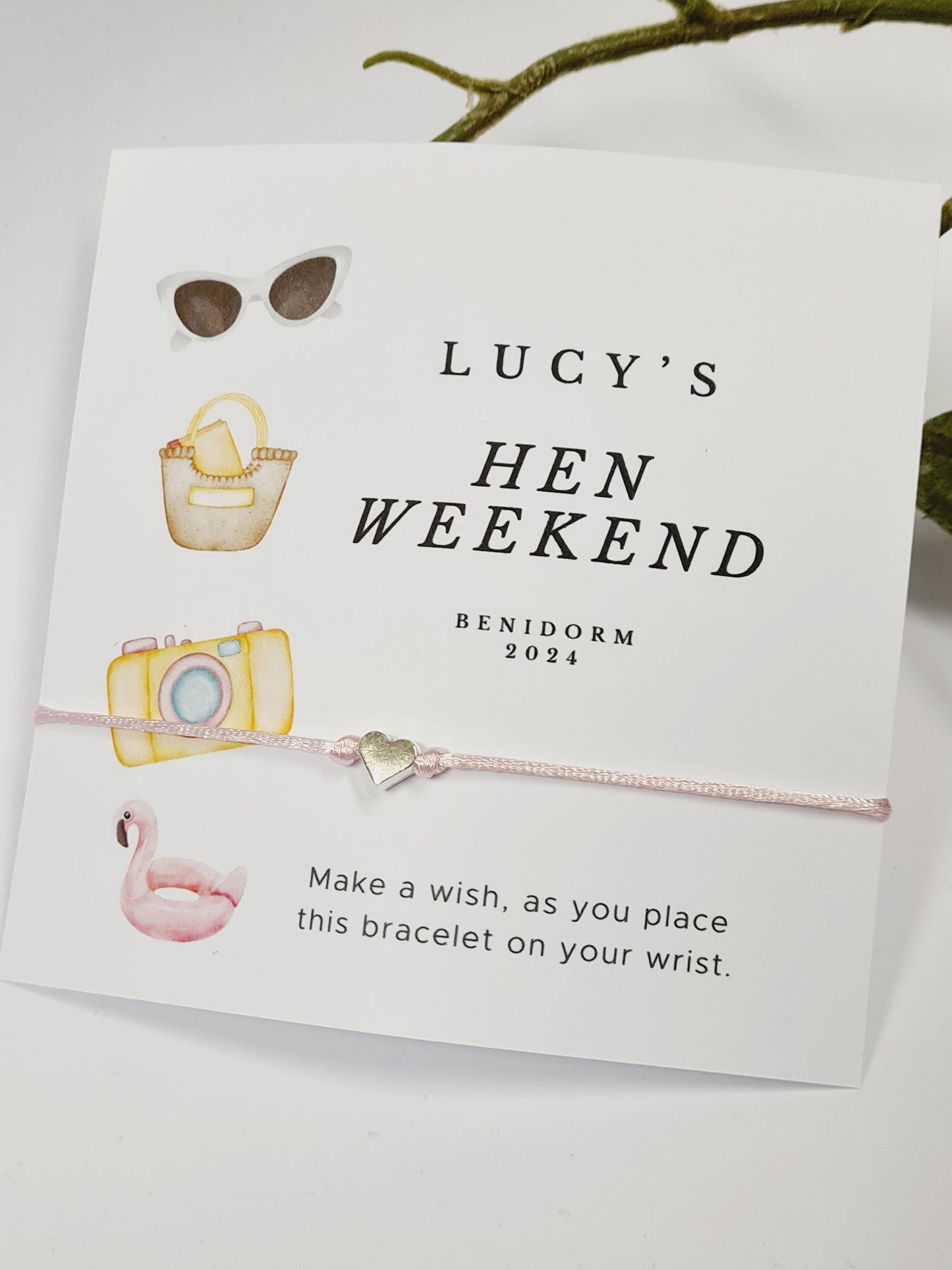 Personalised Hen Party Wish Bracelet: Beach Theme Goodie Bag Filler - Bikini - Hen Weekend - Party Favour