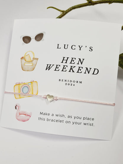 Personalised Hen Party Wish Bracelet: Beach Theme Goodie Bag Filler - Bikini - Hen Weekend - Party Favour