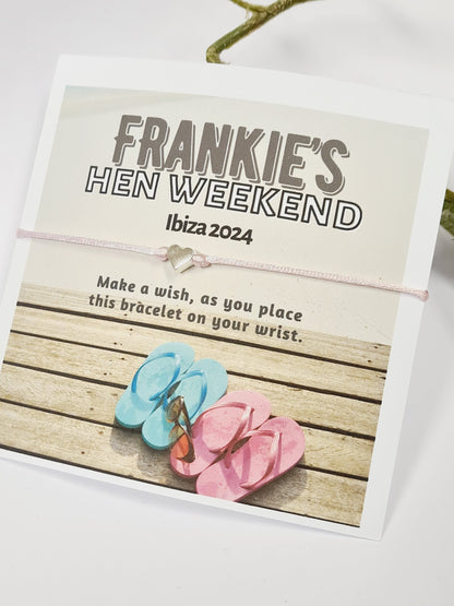 Hen Weekend, Beach, Bikini, Sun - Hen Holiday -Hen Party Wish Bracelets - Personalised  - Goodie Bag Filler - Hen Do, Girls Weekend-BK8