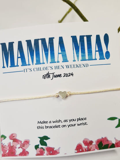 Mamma Mia Hen Party Wish Bracelet – Personalised Bachelorette Favour, Hen Do Gift, Hen Weekend Keepsake - Birthday, Party Keepsake