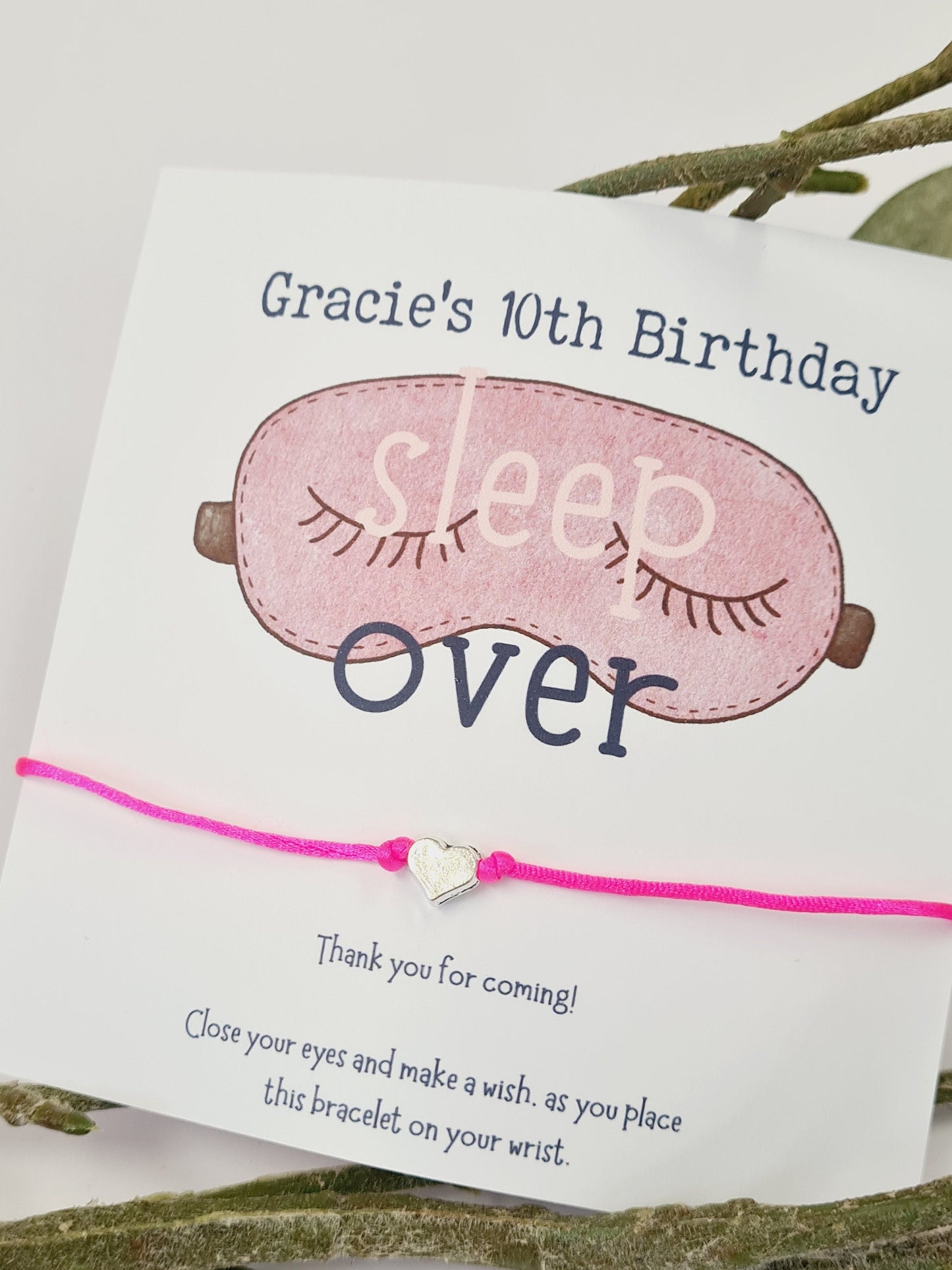 Sleepover Birthday Wish Bracelet: Personalised Party Favour - Guest Gift - Friends