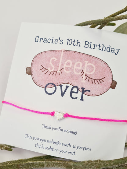 Sleepover Birthday Wish Bracelet: Personalised Party Favour - Guest Gift - Friends