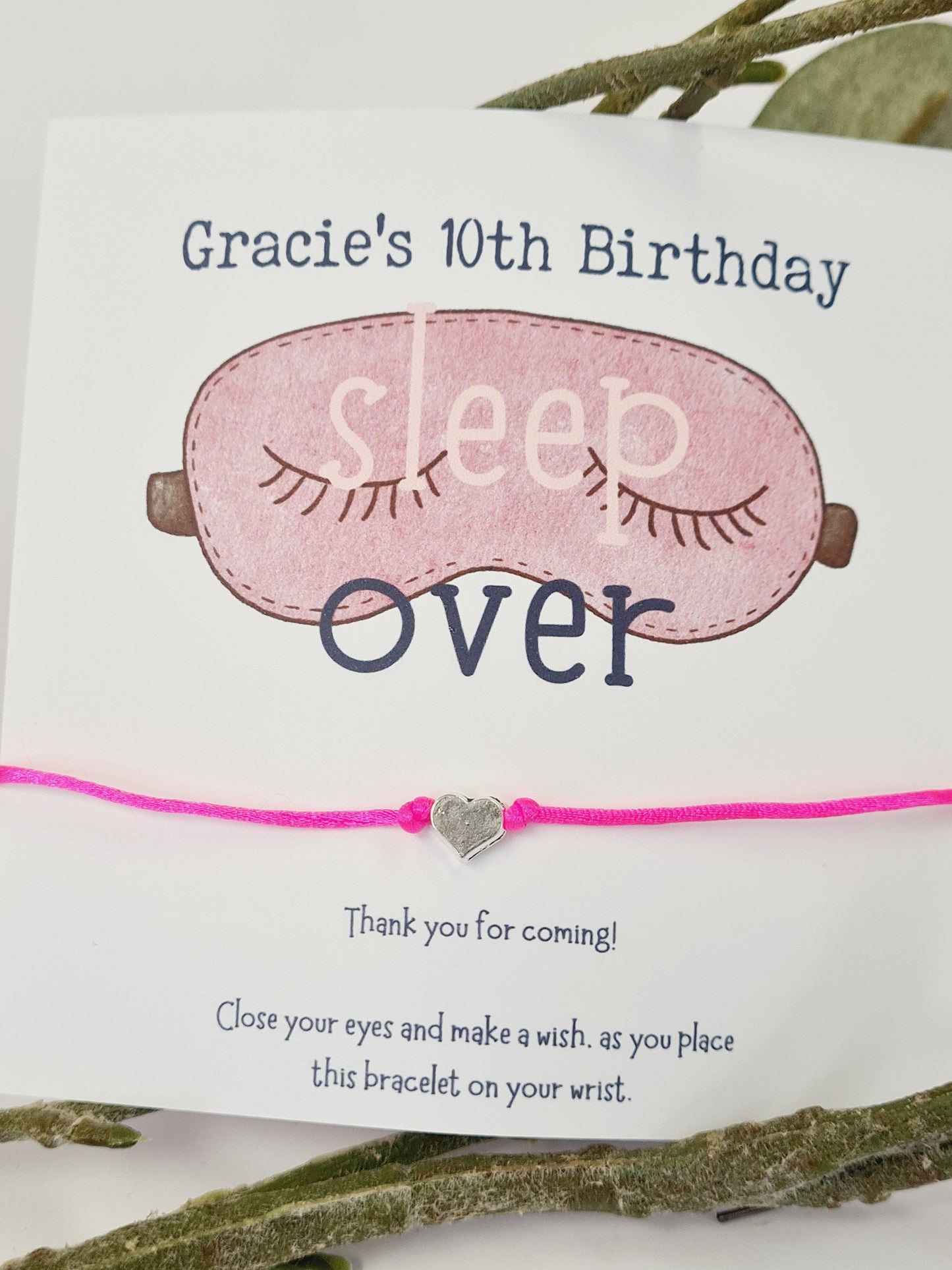 Sleepover Birthday Wish Bracelet: Personalised Party Favour - Guest Gift - Friends