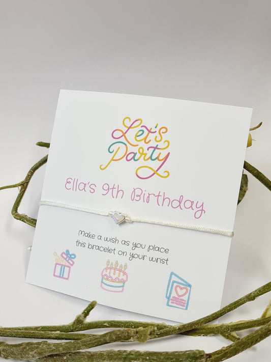 Let's Party Neon Design Birthday - wish string charm bracelet - Party bag filler - Personalised - Any age - Girls - Party 504