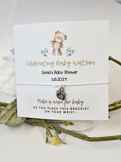 Personalised Baby Shower Wish Bracelet: Teddy Bear Design  - Charm Bracelet - Gender Neutral