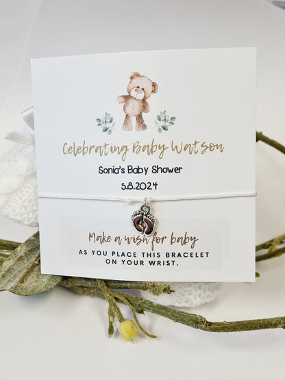 Personalised Baby Shower Wish Bracelet: Teddy Bear Design  - Charm Bracelet - Gender Neutral