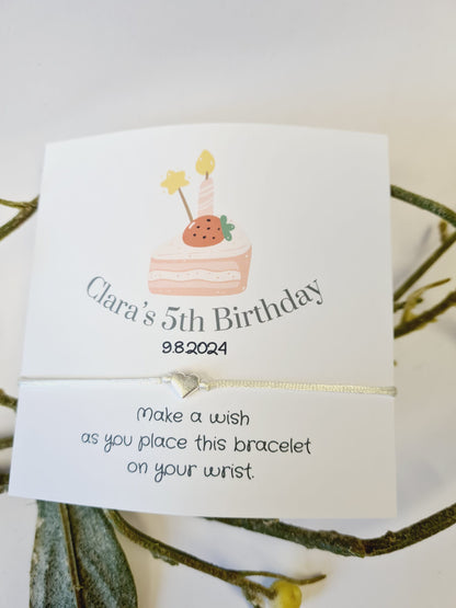 Birthday Cake Design Birthday - Wish String Charm Bracelet - Party bag filler - Personalised - Any Age -  s45