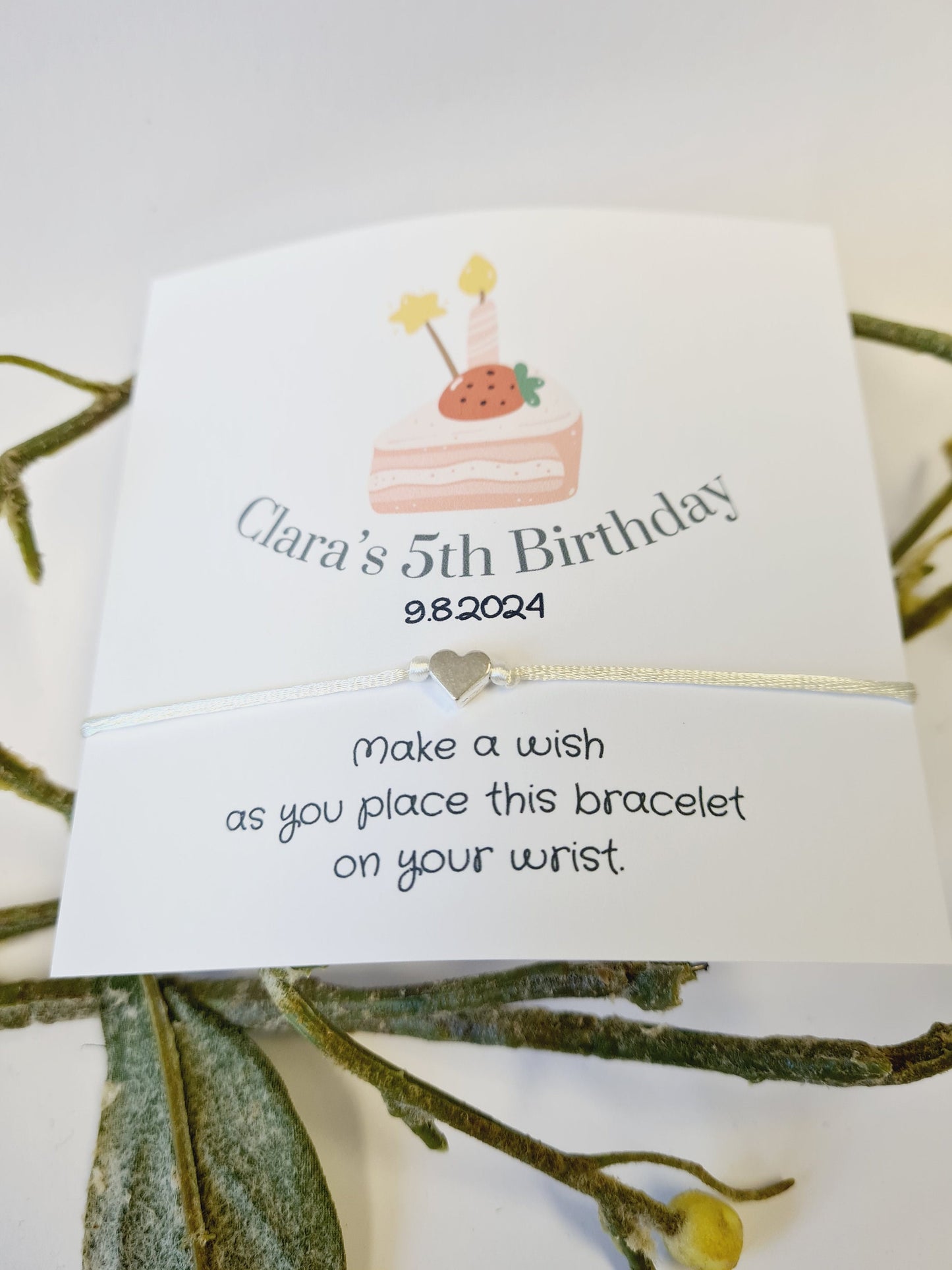 Birthday Cake Design Birthday - Wish String Charm Bracelet - Party bag filler - Personalised - Any Age -  s45