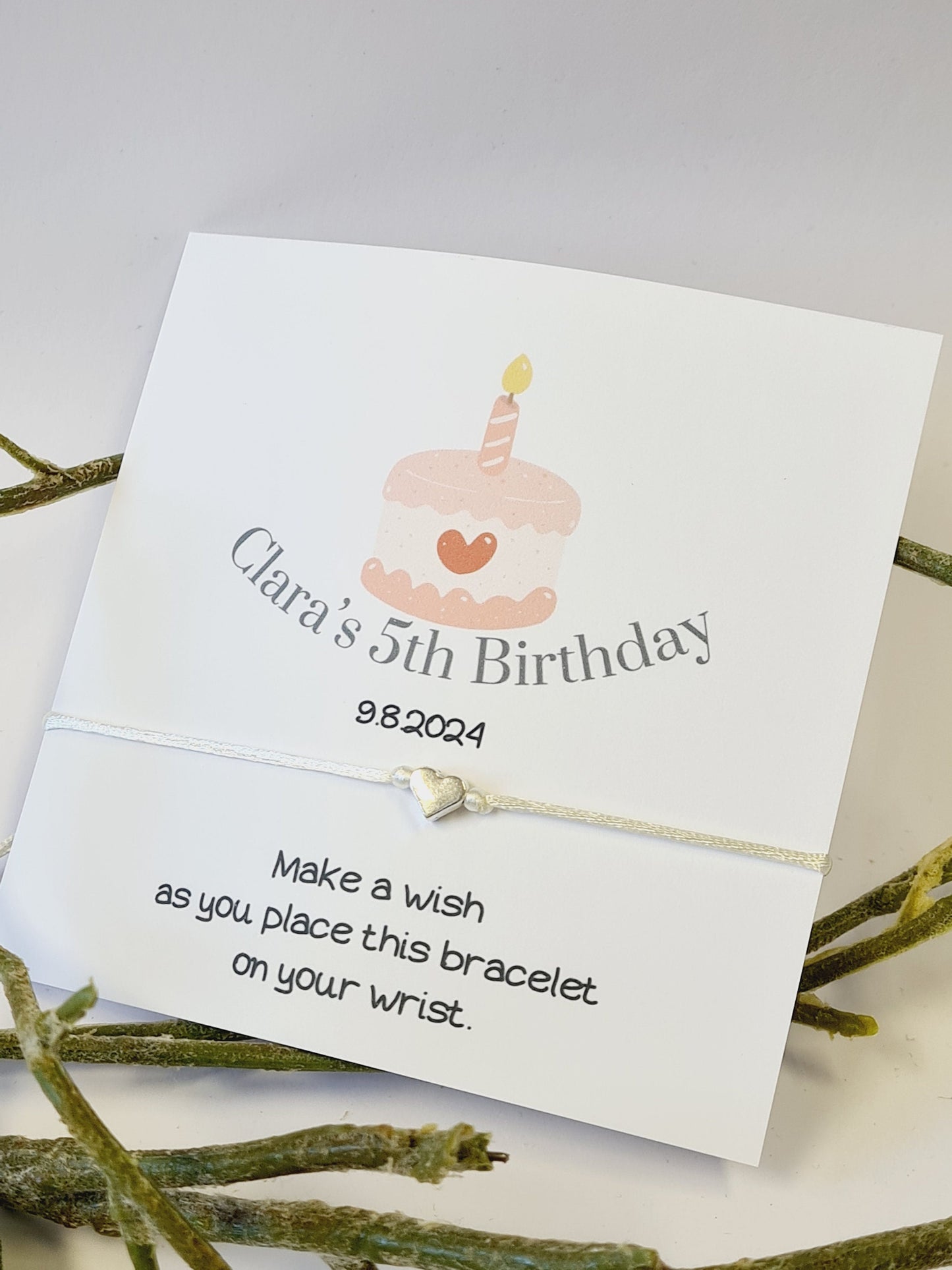 Wish Bracelet Birthday CakeDesign Birthday - wish string charm bracelet - Party bag filler - Personalised - Any age - Party s45
