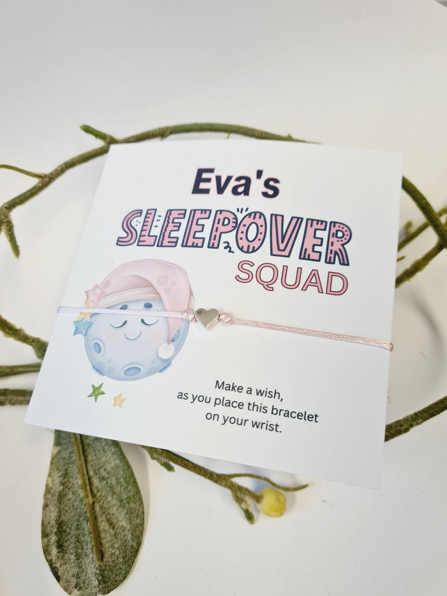 Sleepover Birthday - Sleepover Squad - Wish String Charm Bracelet - Party bag filler - Personalised - Any age - Slumber Party SD34