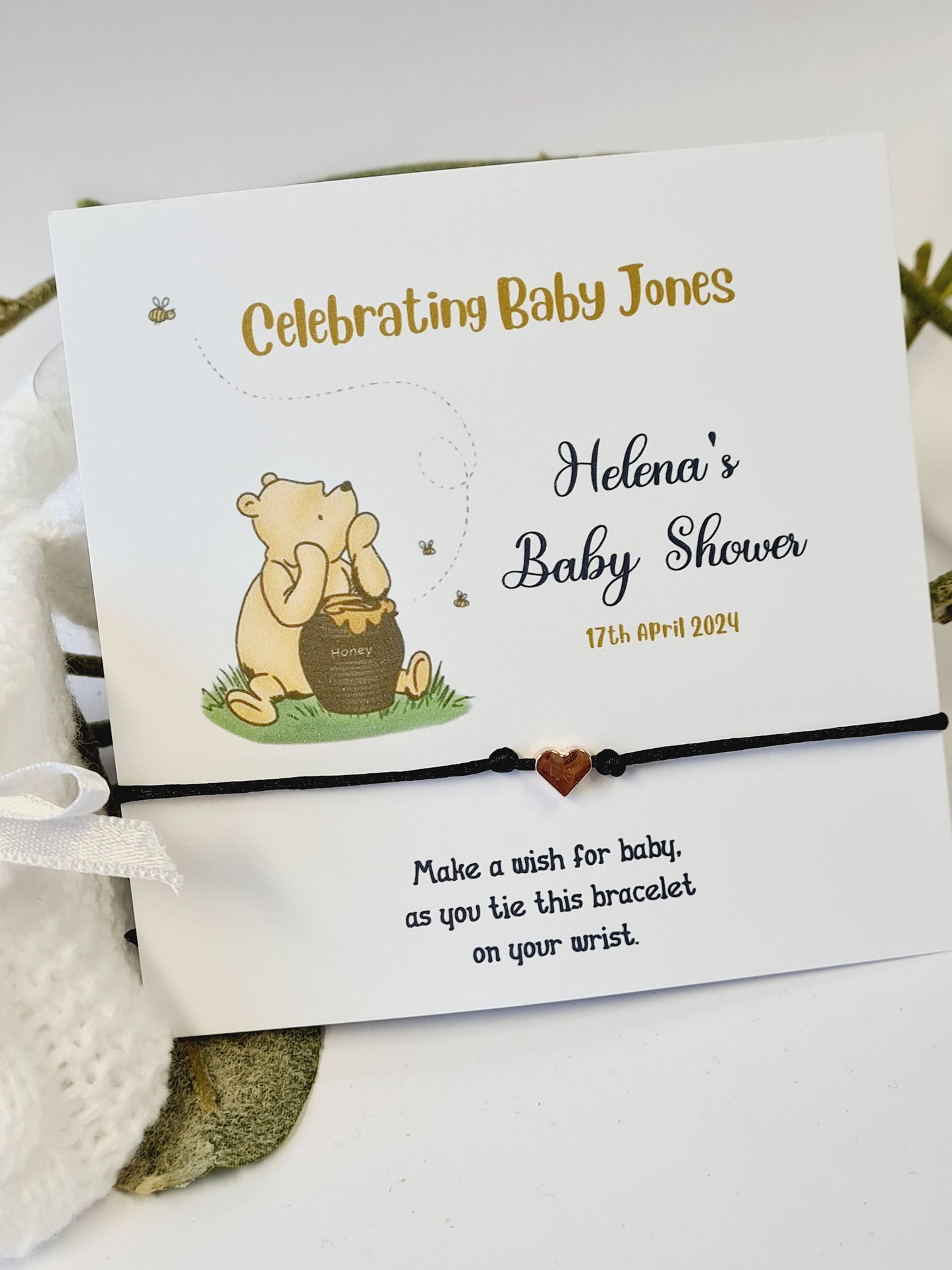 Winnie the Pooh Wish Bracelet: Baby Shower Charm Bracelet - Gender Neutral - Bear - Cute