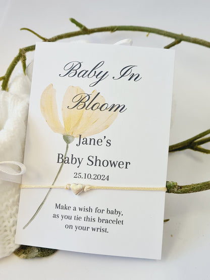 Baby in Bloom- Personalised Baby Shower Wish Bracelet, Mummy to Be, Charm String Bracelet, Personalised Gift -Celebrating Baby - V6