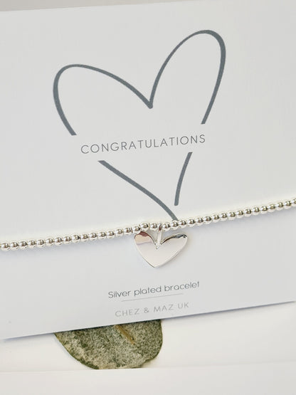 Congratulations I Well done I Silver plated charm bracelet & heart charm