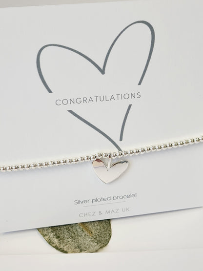 Congratulations I Well done I Silver plated charm bracelet & heart charm