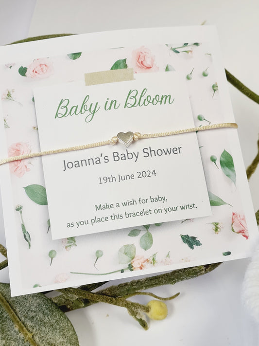 Baby in Bloom Baby Shower Wish Bracelet: Heart Charm, Mummy To Be Gift, Personalised