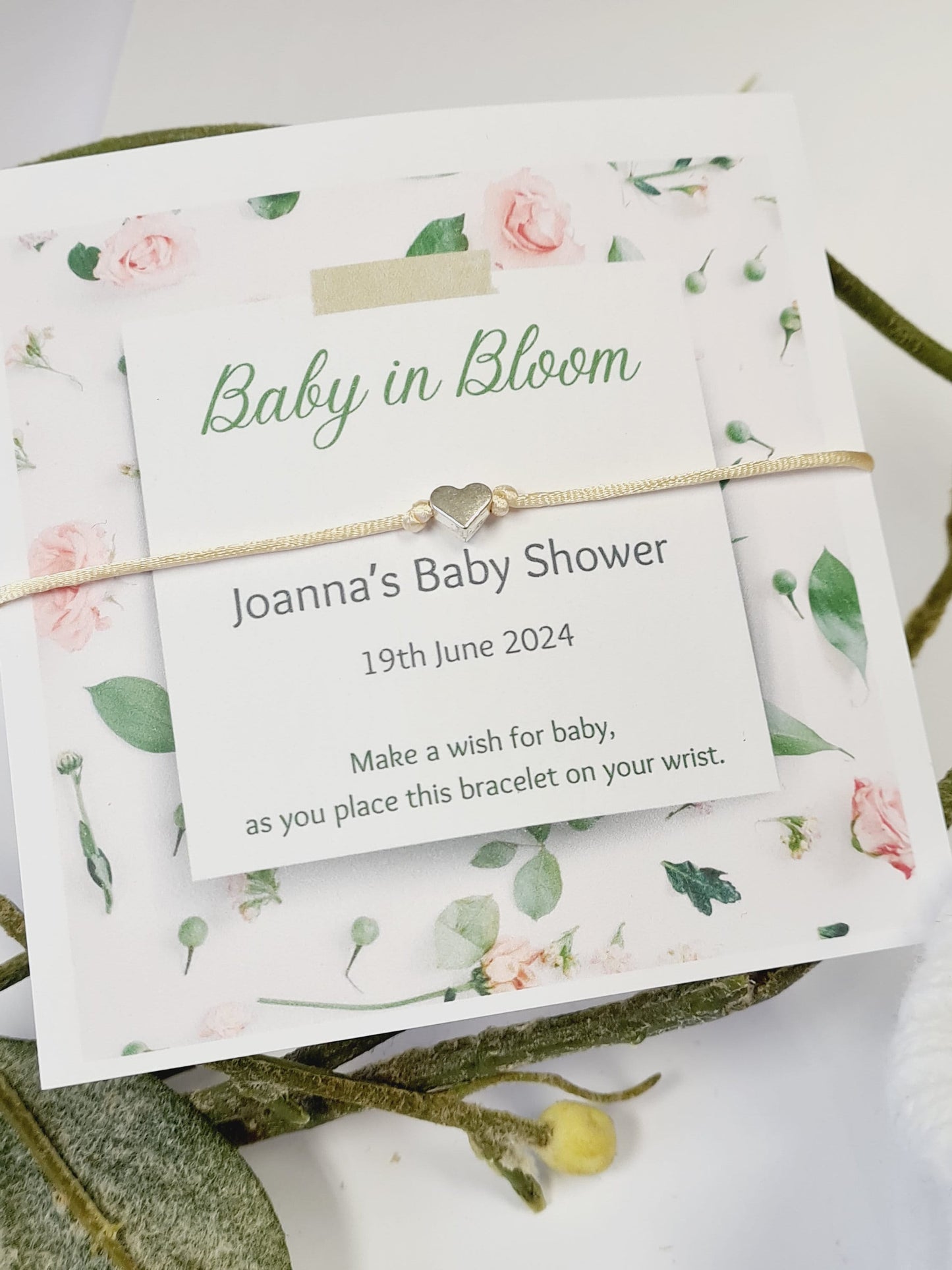Personalized Baby Shower Wish Bracelet: Heart Charm, Mummy To Be Gift