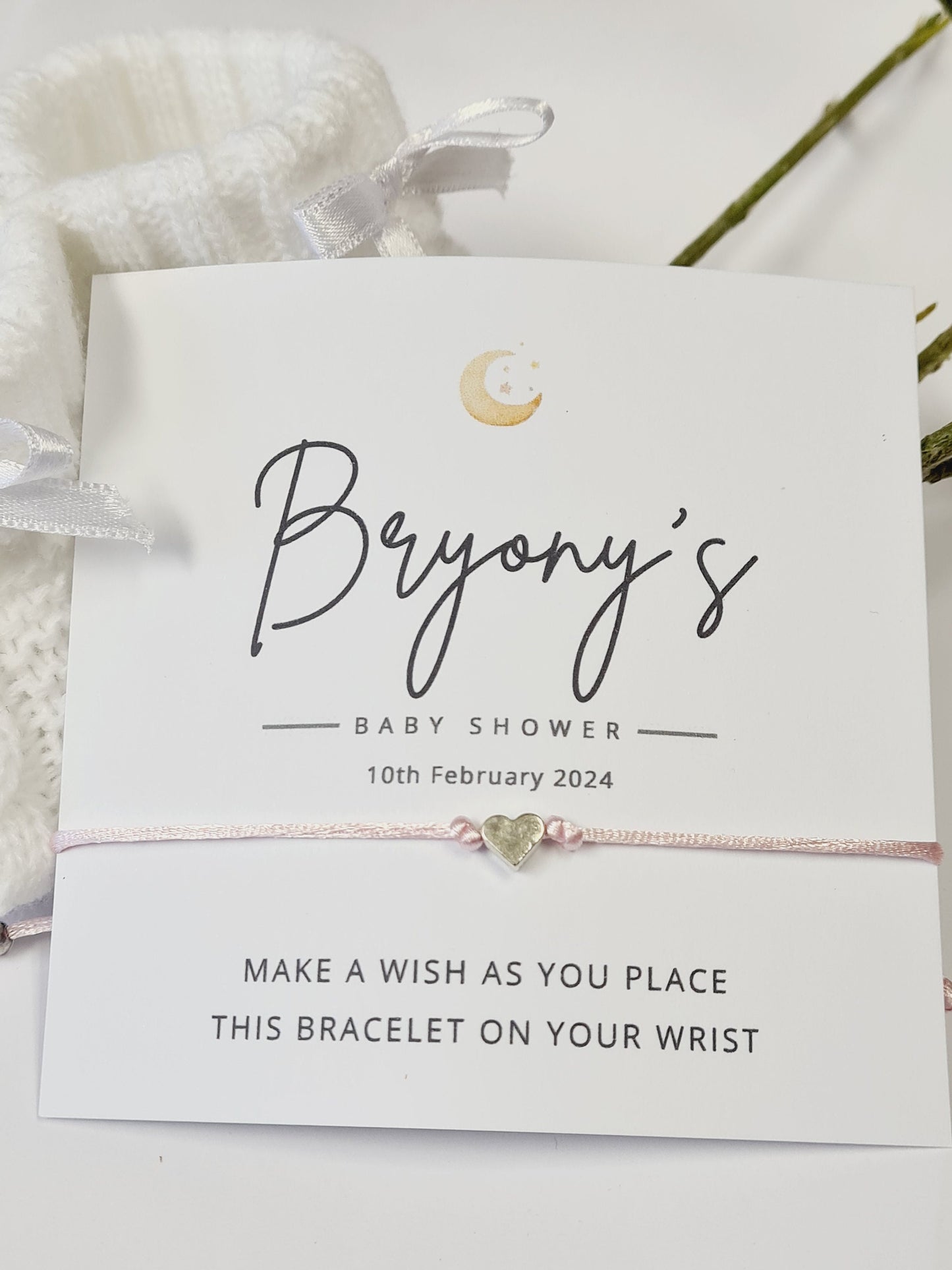 Moon and Star Baby Shower Wish Bracelet, Personalized Gift