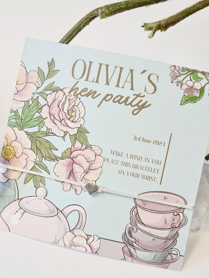 Personalized Hen Party Wish Bracelet: Afternoon Tea Theme, Bride Tribe Favor