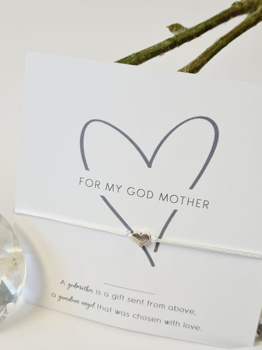 Godmother Wish Bracelet: Heart Charm, Personalised Card - Godmother Gift - Christening