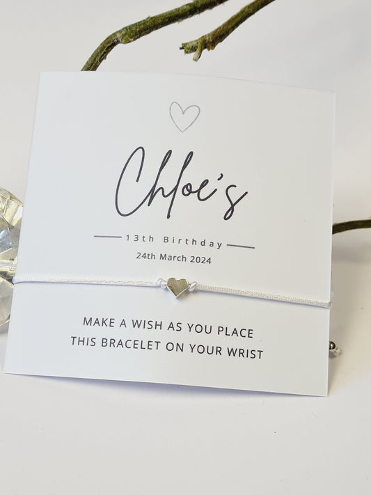 Personalised Heart Wish Bracelet: Birthday Party Favor