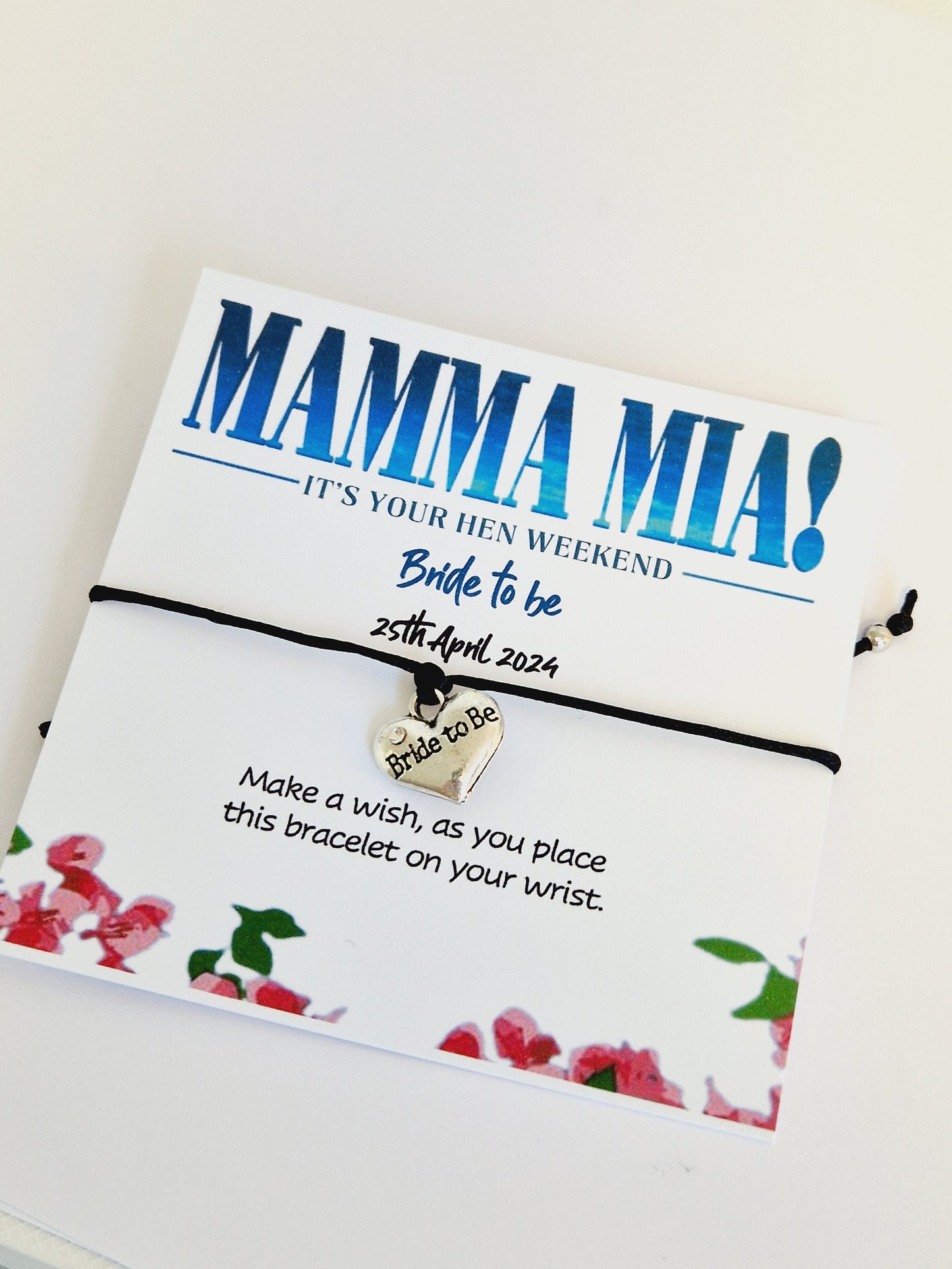 Mamma Mia Hen Party Wish Bracelet – Personalised Bachelorette Favour, Hen Do Gift, Hen Weekend Keepsake - Birthday, Party Keepsake
