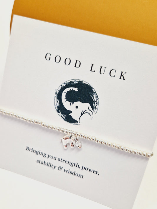 Lucky Elephant Charm Bracelet: Silver Plated Good Luck Gift
