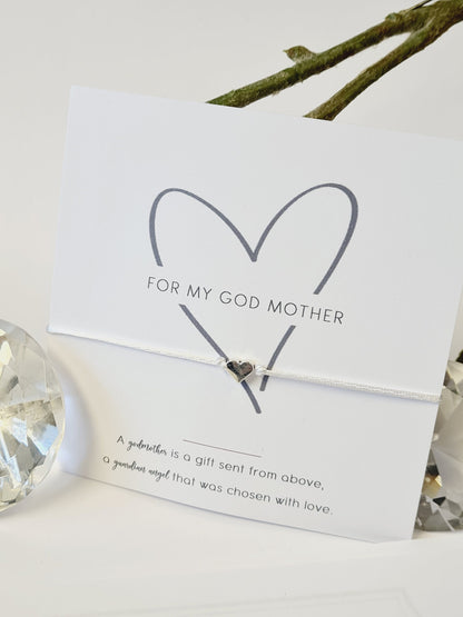 Godmother Wish Bracelet: Heart Charm, Personalised Card - Godmother Gift - Christening