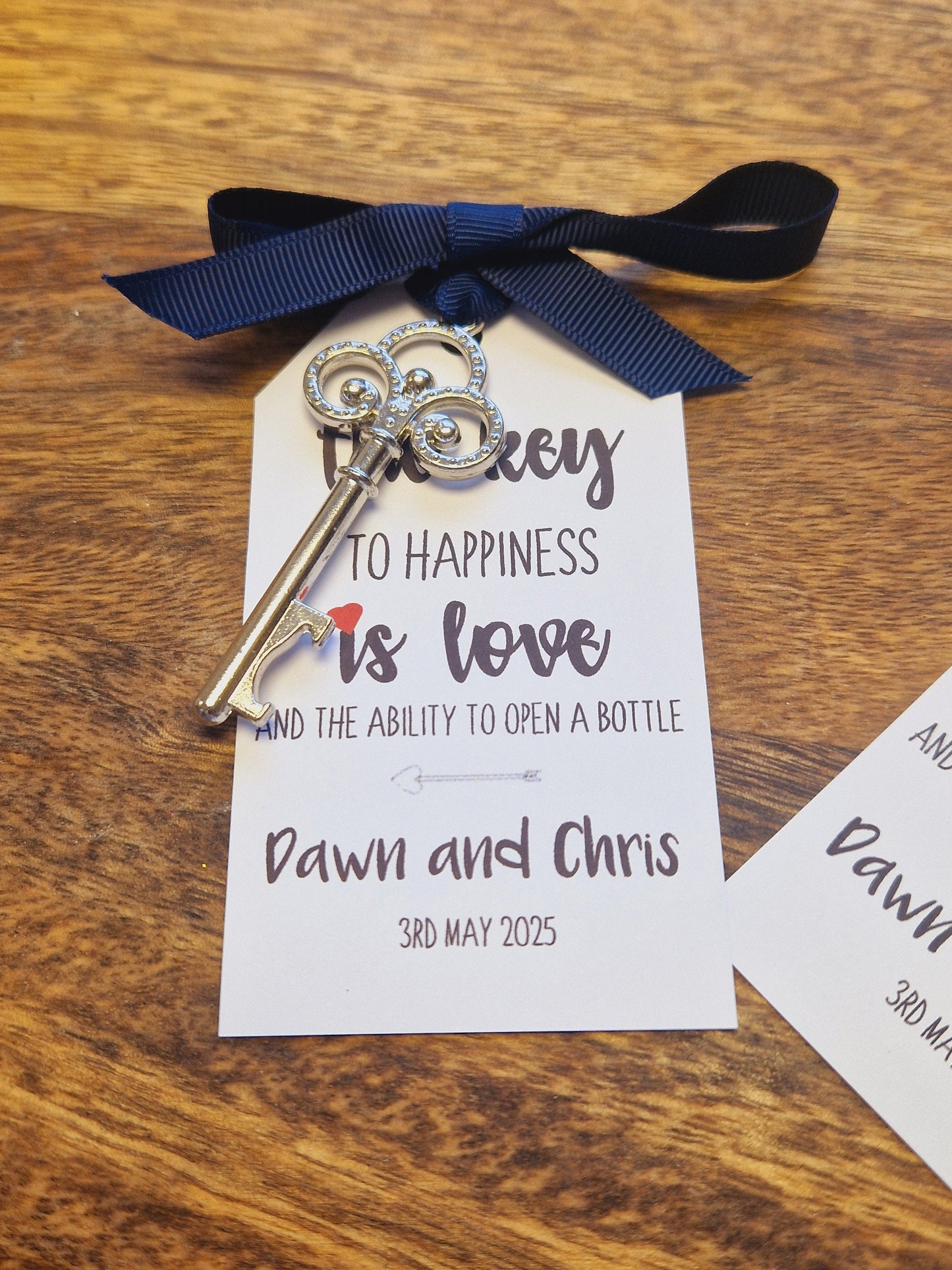 Personalized Wedding Favor Key Bottle Opener with Tag & Ribbon