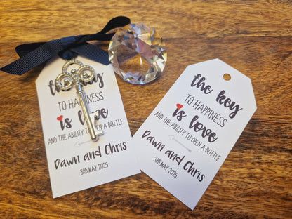 Personalized Wedding Favor Key Bottle Opener with Tag & Ribbon