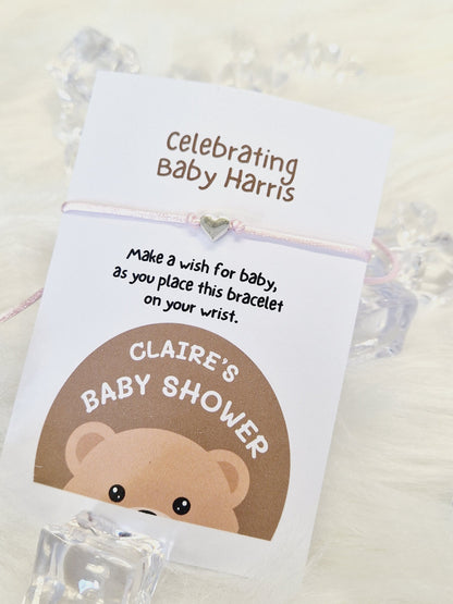 Teddy Bear Personalised Baby Shower Wish Bracelet, Mummy to Be, Charm String Bracelet, Personalised Gift - Gender Reveal -678