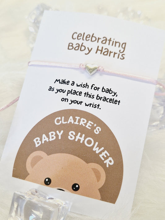 Teddy Bear Personalised Baby Shower Wish Bracelet, Mummy to Be, Charm String Bracelet, Personalised Gift - Gender Reveal -678